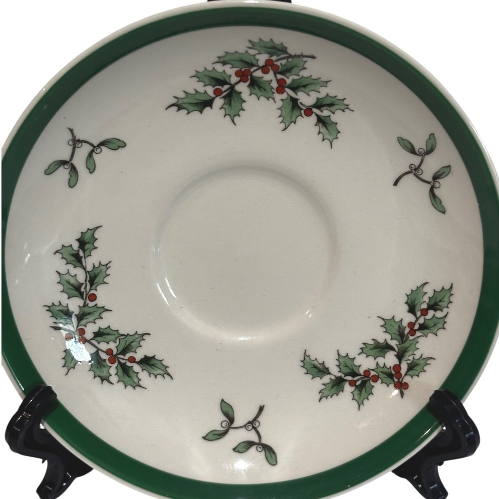 Spode Christmas Tree Tea Plate Saucer England S3324-V Green Rim Holly ivy